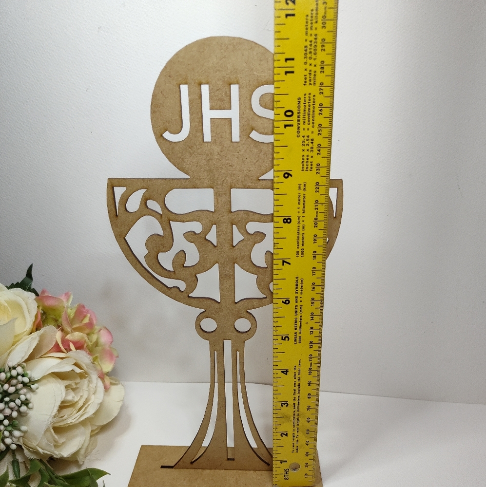 Holy Chalice Cake Topper. Wooden Grial First Holy Communion JHS Cake Topper. - Picture 7 of 8